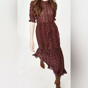 ULLA JOHNSON bordeau button down dress in floral ditsy print size 8